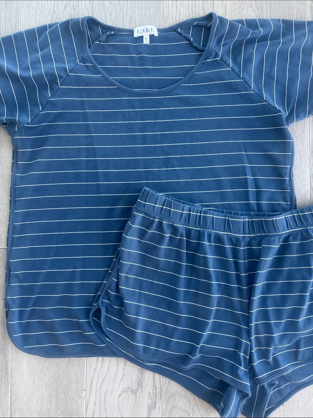 Striped Navy Short Sleeve Women’s Pajama Set - Picture 2 of 7